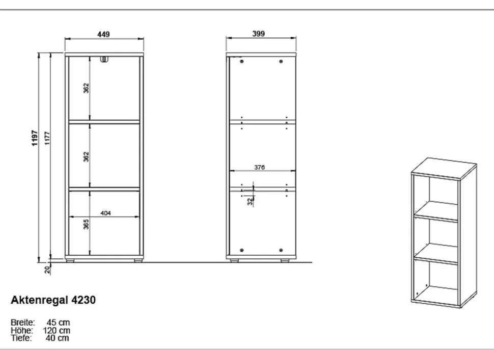 Aktenregal Universal FRANKFURT schmal 45x120x40 cm Graphit, 3 Ordnerhöhen