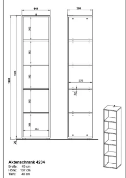 Aktenregal Universal FRANKFURT hoch 197cm, 5 Ordnerhöhen Graphit