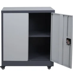 Aktenschrank MCW-O50, Büroschrank Stahlschrank mit Rollen, 2 Türen abschließbar, Stahl 98x80x40cm ~ dunkelgrau hellgrau