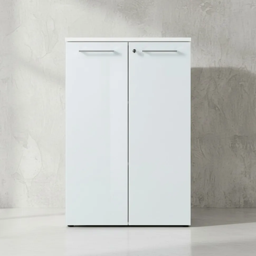 Aktenschrank "Muenchen" Glasfront Soft-Close Abschließbar, Weiß 80x37x120cm