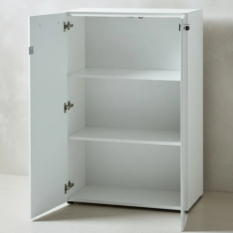 Aktenschrank "Muenchen" Glasfront Soft-Close Abschließbar, Weiß 80x37x120cm