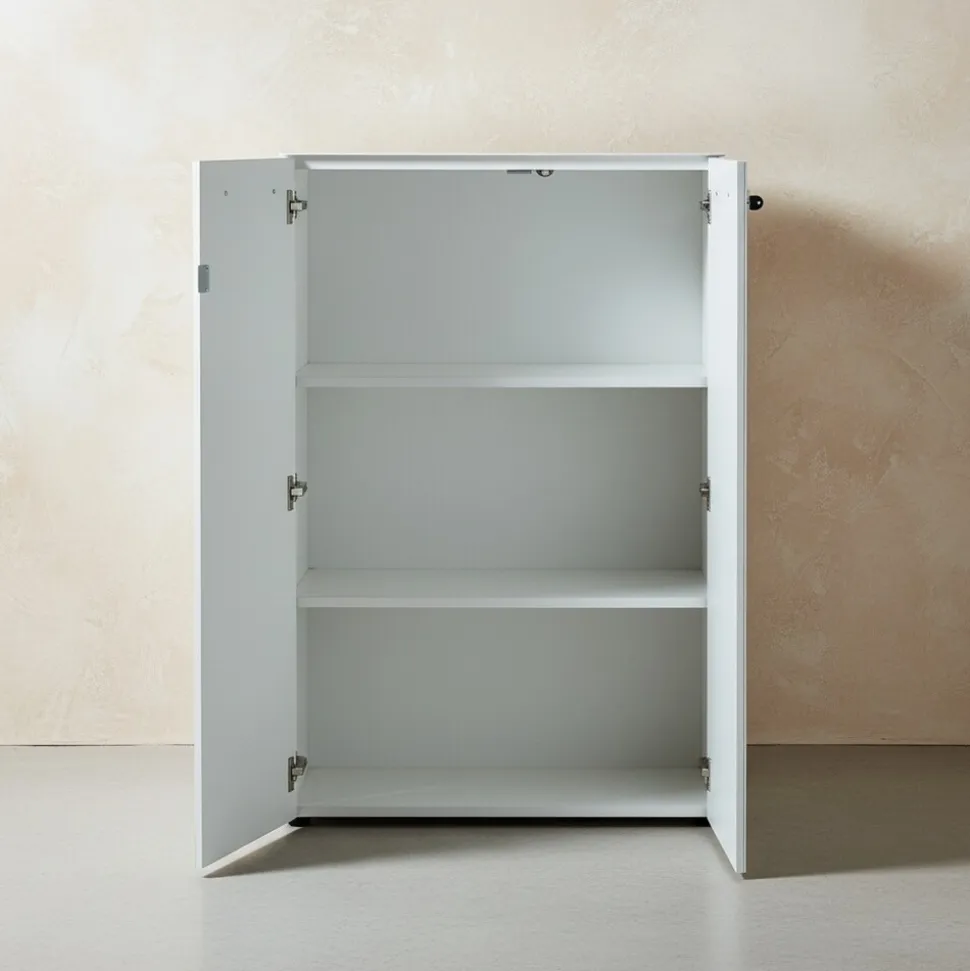 Aktenschrank "Muenchen" Glasfront Soft-Close Abschließbar, Weiß 80x37x120cm