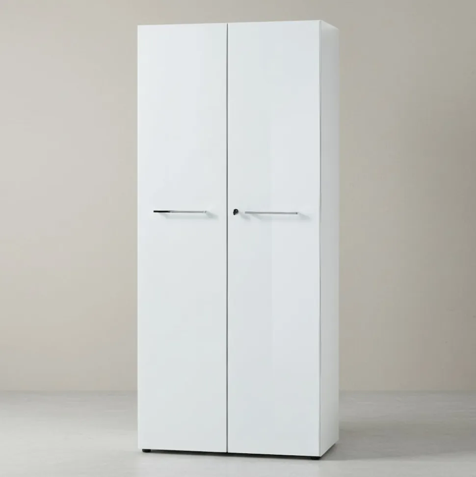 Aktenschrank MUENCHEN 80x37x196cm | 5 Ordnerhöhen | Glasfront & Abschließbar | Weiß