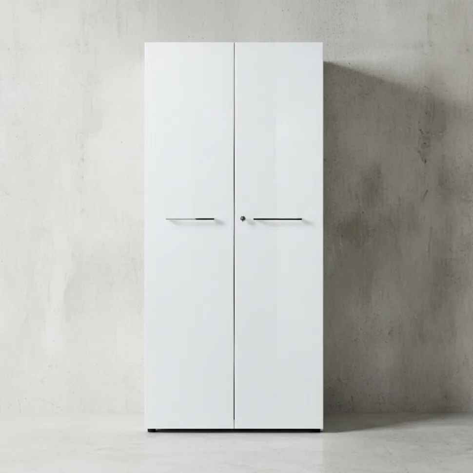 Aktenschrank MUENCHEN 80x37x196cm | 5 Ordnerhöhen | Glasfront & Abschließbar | Weiß