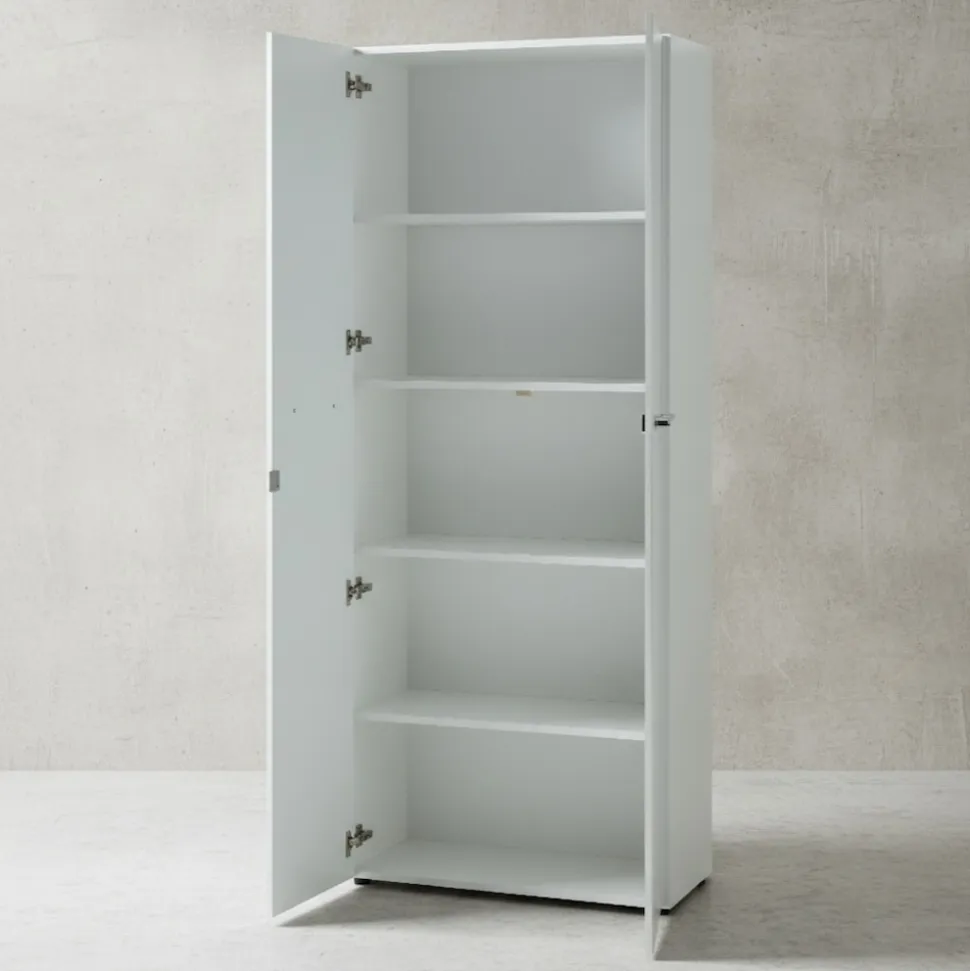 Aktenschrank MUENCHEN 80x37x196cm | 5 Ordnerhöhen | Glasfront & Abschließbar | Weiß