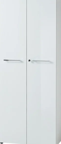Aktenschrank MUENCHEN 80x37x196cm | 5 Ordnerhöhen | Glasfront & Abschließbar | Weiß