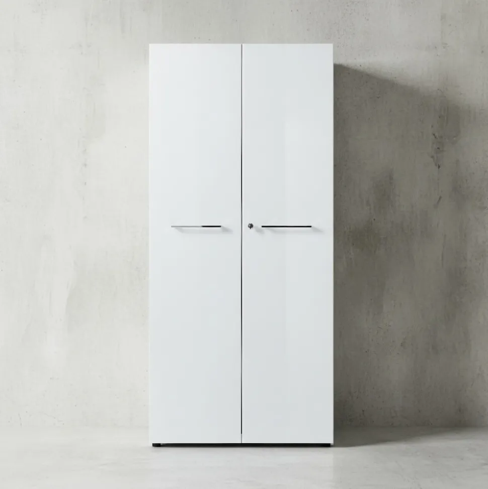 Aktenschrank MUENCHEN 80x37x196cm | 5 Ordnerhöhen | Glasfront & Abschließbar | Weiß
