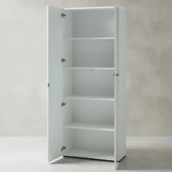 Aktenschrank MUENCHEN 80x37x196cm | 5 Ordnerhöhen | Glasfront & Abschließbar | Weiß