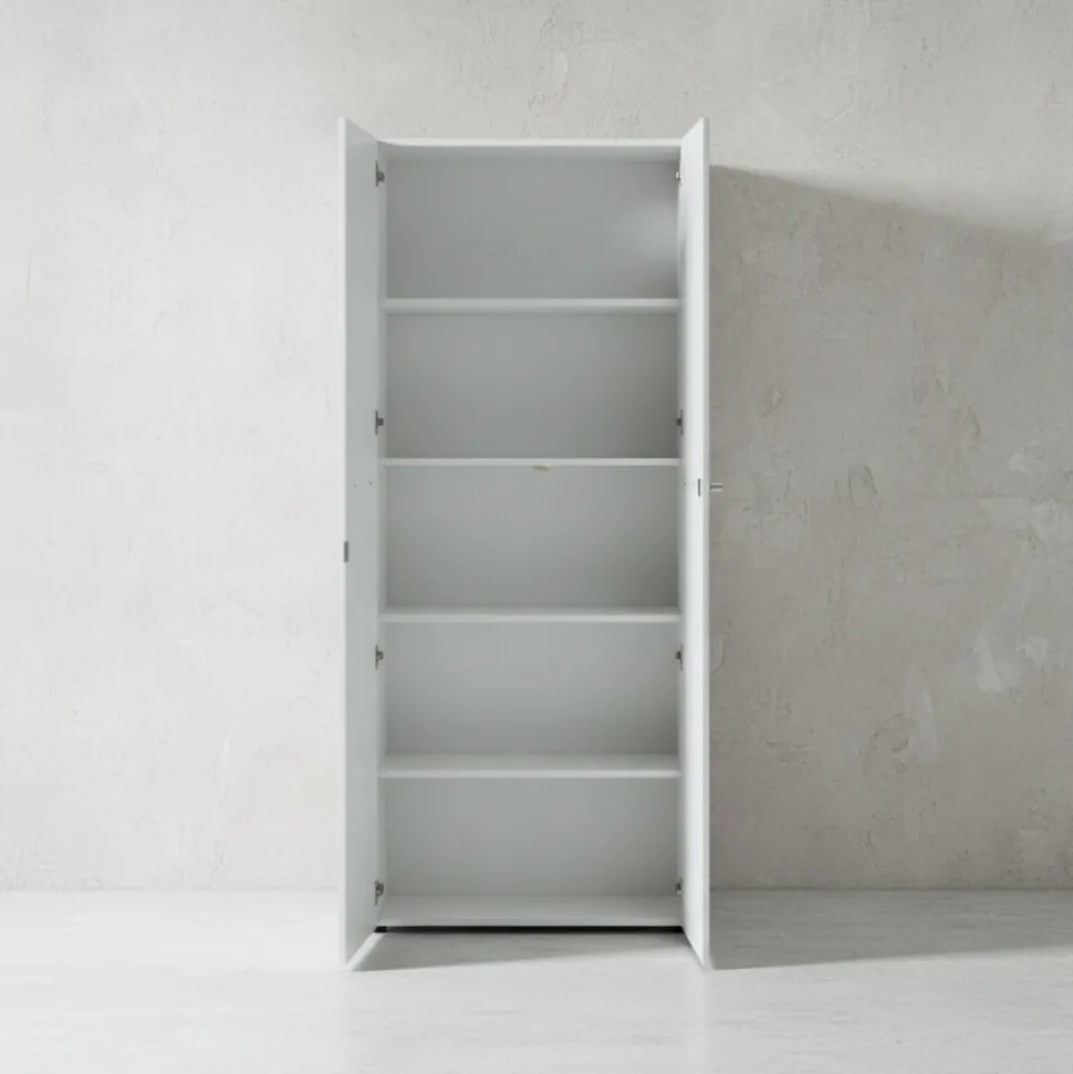 Aktenschrank MUENCHEN 80x37x196cm | 5 Ordnerhöhen | Glasfront & Abschließbar | Weiß