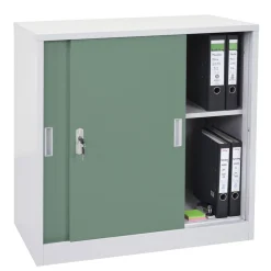Aktenschrank Preston MCW-F41, Stahlschrank Büroschrank, mit abschließbaren Schiebetüren 90x90x45cm ~ grün