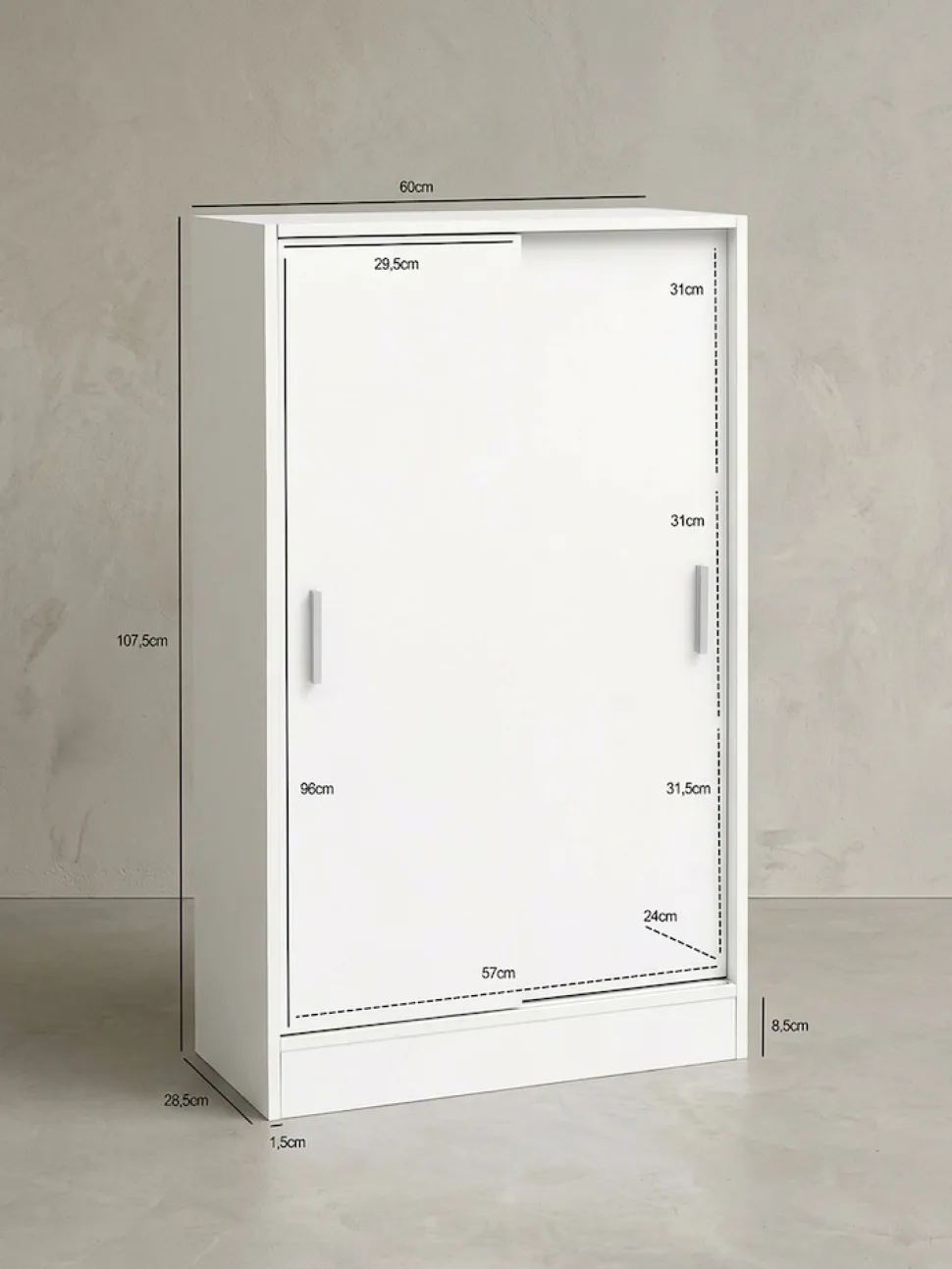 Aktenschrank – Weiß, 60x107,5x28,5 cm, Holz, schmal, Stauraum für Büro & Flur