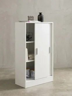 Aktenschrank – Weiß, 60x107,5x28,5 cm, Holz, schmal, Stauraum für Büro & Flur