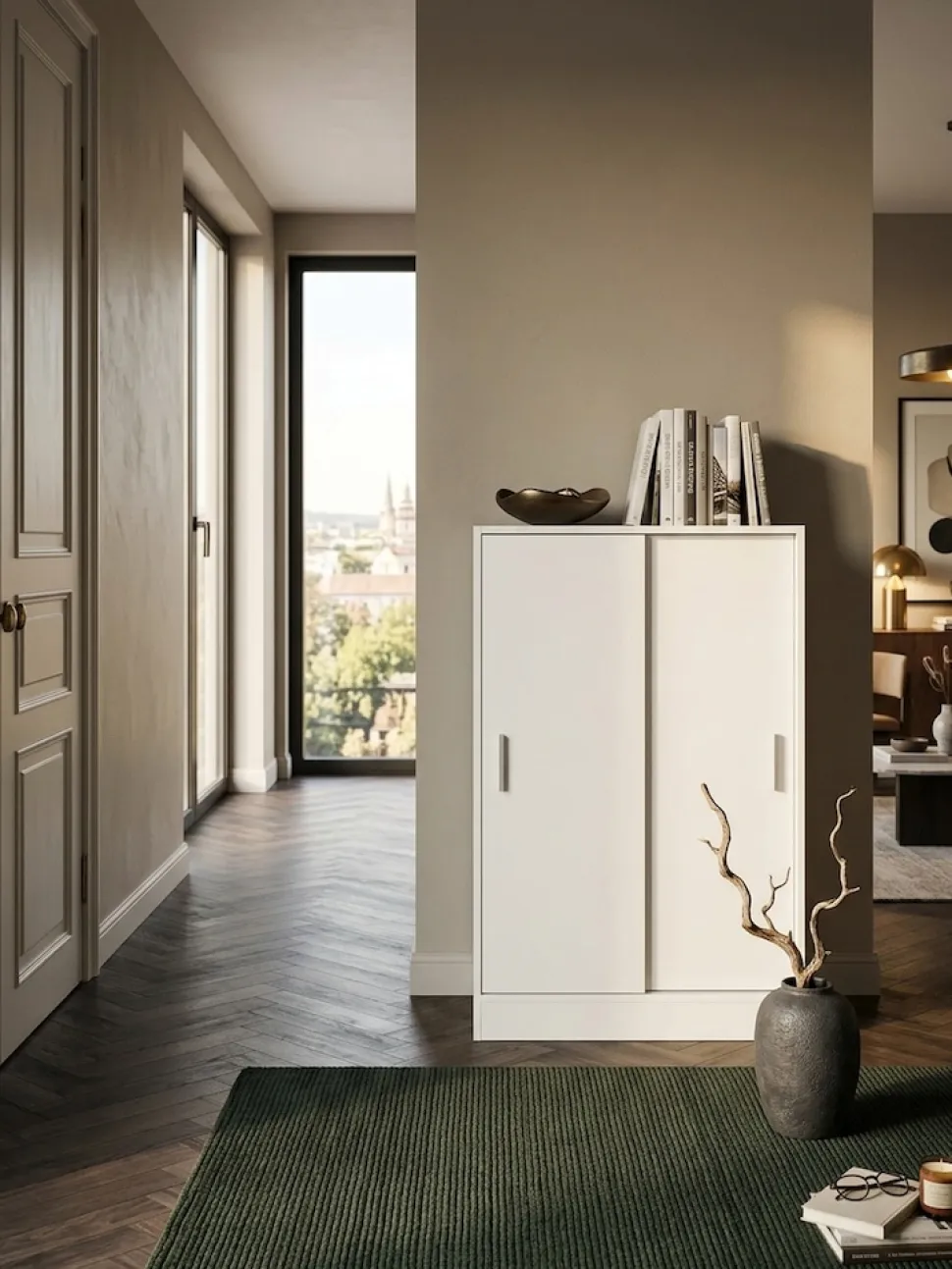 Aktenschrank – Weiß, 60x107,5x28,5 cm, Holz, schmal, Stauraum für Büro & Flur