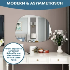 Albatros Designerspiegel Asymmetrisch 75 x 55 cm Wandspiegel oder Türspiegel, Moderne organische Form Spiegel Oval und Groß Asymmetrischer Spiegel unförmig und Rahmenlos