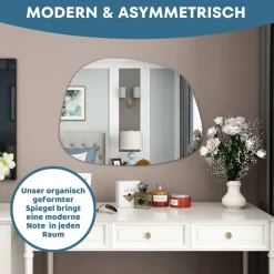 Albatros Designerspiegel Asymmetrisch 75 x 55 cm Wandspiegel oder Türspiegel, Moderne organische Form Spiegel Oval und Groß Asymmetrischer Spiegel unförmig und Rahmenlos