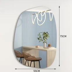 Albatros Designerspiegel Asymmetrisch 75 x 55 cm Wandspiegel oder Türspiegel, Moderne organische Form Spiegel Oval und Groß Asymmetrischer Spiegel unförmig und Rahmenlos