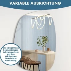 Albatros Designerspiegel Asymmetrisch 75 x 55 cm Wandspiegel oder Türspiegel, Moderne organische Form Spiegel Oval und Groß Asymmetrischer Spiegel unförmig und Rahmenlos