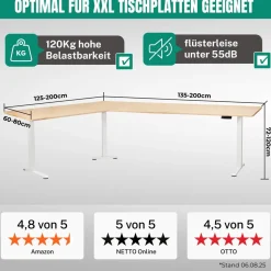 Albatros LIFT L7W Gestell für Eckschreibtisch Höhenverstellbar Elektrisch weiß - Winkelschreibtisch Memoryfunktion-Schreibtischgestell Höhenverstellbar Elektrisch, Stufenlos