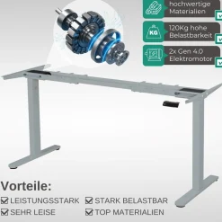 ALBATROS Schreibtisch-Gestell Lift S5S + Kabelkanal, Silber, 2X Motoren, elektrisch höhenverstellbar mit Memory-Funktion, Kollisionsschutz und Soft-Start/Stop