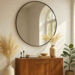 Albatros Spiegel rund schwarz mit Metallrand, 70cm Durchmesser, für Wohnzimmer, Badezimmer, Flur, Schlafzimmer, groß, Wand