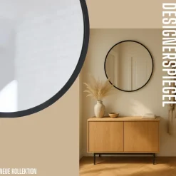 Albatros Spiegel rund schwarz mit Metallrand, 70cm Durchmesser, für Wohnzimmer, Badezimmer, Flur, Schlafzimmer, groß, Wand
