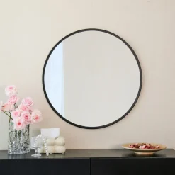 Albatros Spiegel rund schwarz mit Metallrand, 70cm Durchmesser, für Wohnzimmer, Badezimmer, Flur, Schlafzimmer, groß, Wand