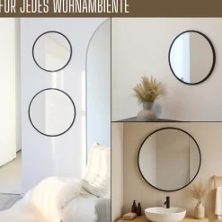 Albatros Spiegel rund schwarz mit Metallrand, 70cm Durchmesser, für Wohnzimmer, Badezimmer, Flur, Schlafzimmer, groß, Wand