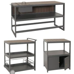 Aluminium Outdoor-Küche 3-teilig MCW-M64, Außenküche Garten Servierwagen Eiskübel Schrank ~ anthrazit, dunkle Holzoptik