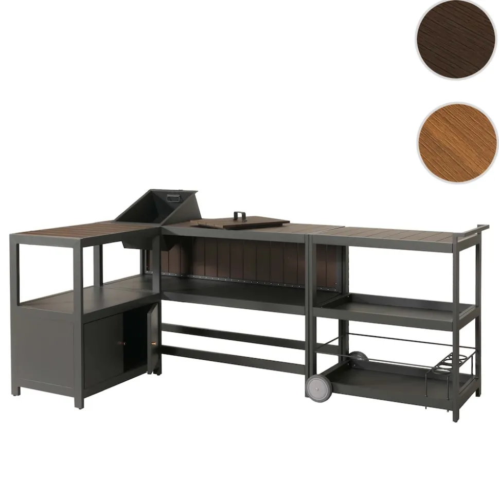 Aluminium Outdoor-Küche 3-teilig MCW-M64, Außenküche Garten Servierwagen Eiskübel Schrank ~ anthrazit, dunkle Holzoptik