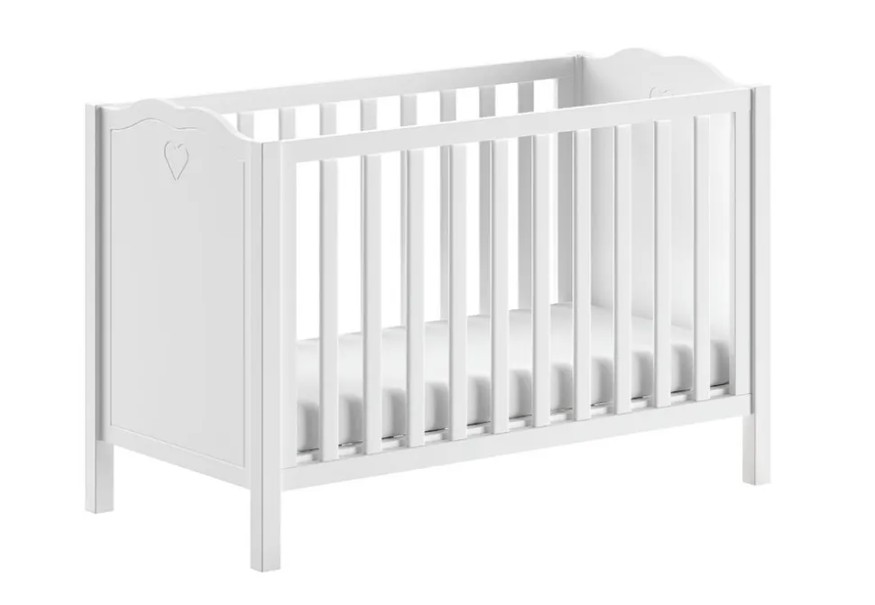 AMORI Babybett Liegefläche 60 x 120 cm, Lattenrost verstellbar, Weiß lackiert