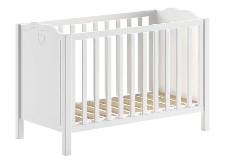 AMORI Babybett Liegefläche 60 x 120 cm, Lattenrost verstellbar, Weiß lackiert