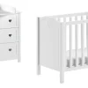AMORI 3-tlg Set best. aus: Babybett 60x120 cm, Kommode m. 3 Schubladen, Wickelaufsatz, weiß lackiert
