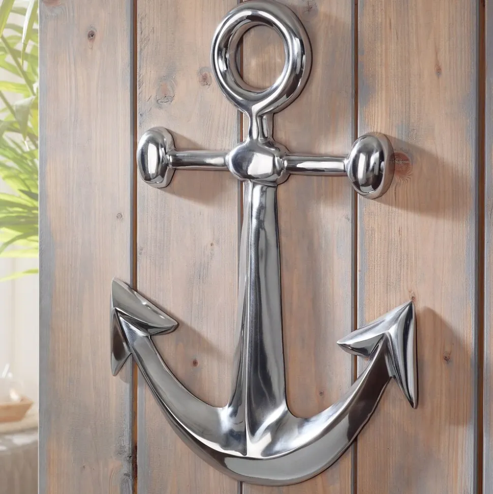 Anker Wanddeko Aluminium Silber 62x40cm Maritim Wanddeko Dekoanker Nautik