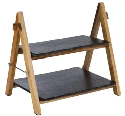 APS Etagère/ Serviergestell, 2-stufig Naturschiefer, Akazienholz