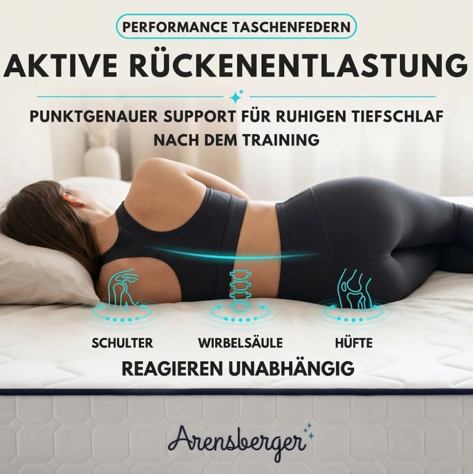 Arensberger LENA SPORT Taschenfederkernmatratze 160 x 200 cm | 21cm Sportmatratze H3 | Memoryschaum & Kaltschaum | Ergonomisch