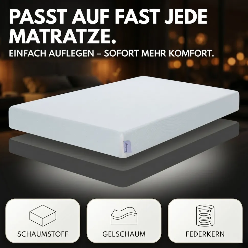 Arensberger Matratzen Topper LUXURY, 140x200cm, Gelschaum und Memory Gel Foam Matratzentopper, waschbarer Bezug, geeignet für Federkern & Matratzen, Matratzenauflage Höhe 10cm