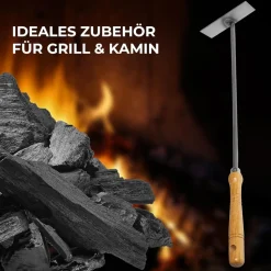Aschekratzer mit Holzgriff Schürhaken Kohleschieber Feuerkratzer Glutschieber Kaminzubehör Kaminbesteck Stocheisen (1, Aschenkratzer)