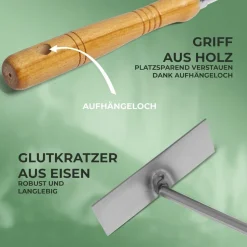 Aschekratzer mit Holzgriff Schürhaken Kohleschieber Feuerkratzer Glutschieber Kaminzubehör Kaminbesteck Stocheisen (1, Aschenkratzer)