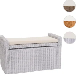 Aufbewahrungstruhe Genua, Truhe Sitzbank Garderobenbank, Kissen Kubu Rattan 88cm ~ weiß