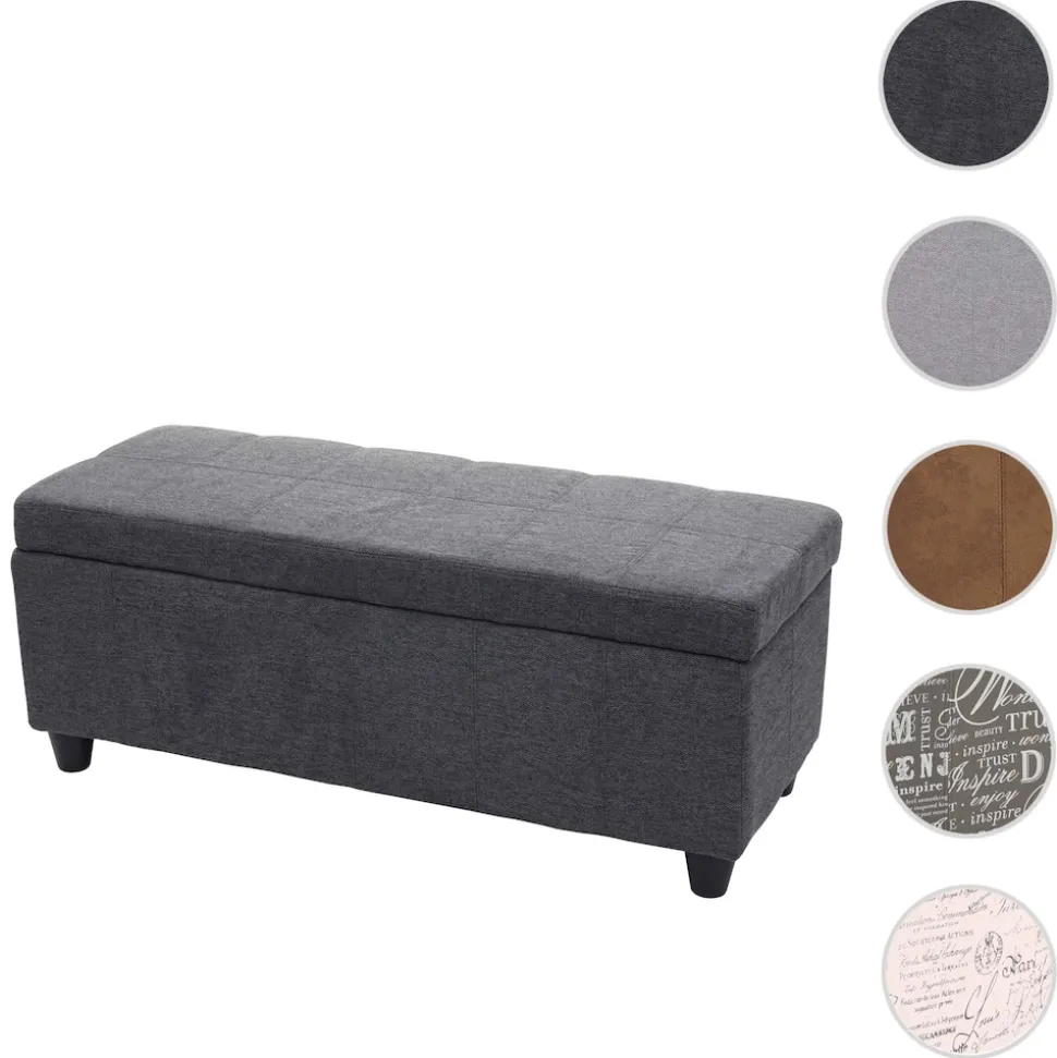 Aufbewahrungs-Truhe Kriens, Sitzbank Bank, Stoff/Textil, 45x114x45cm MVG-zertifiziert ~ dunkelgrau