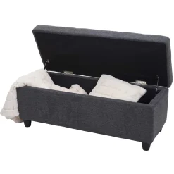 Aufbewahrungs-Truhe Kriens, Sitzbank Bank, Stoff/Textil, 45x114x45cm MVG-zertifiziert ~ dunkelgrau