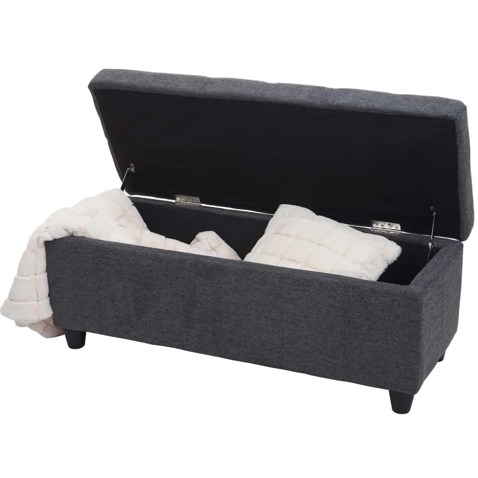 Aufbewahrungs-Truhe Kriens, Sitzbank Bank, Stoff/Textil, 45x114x45cm MVG-zertifiziert ~ dunkelgrau