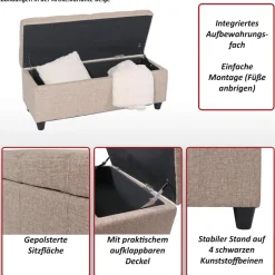 Aufbewahrungs-Truhe Kriens, Sitzbank Bank, Stoff/Textil, 45x114x45cm MVG-zertifiziert ~ dunkelgrau