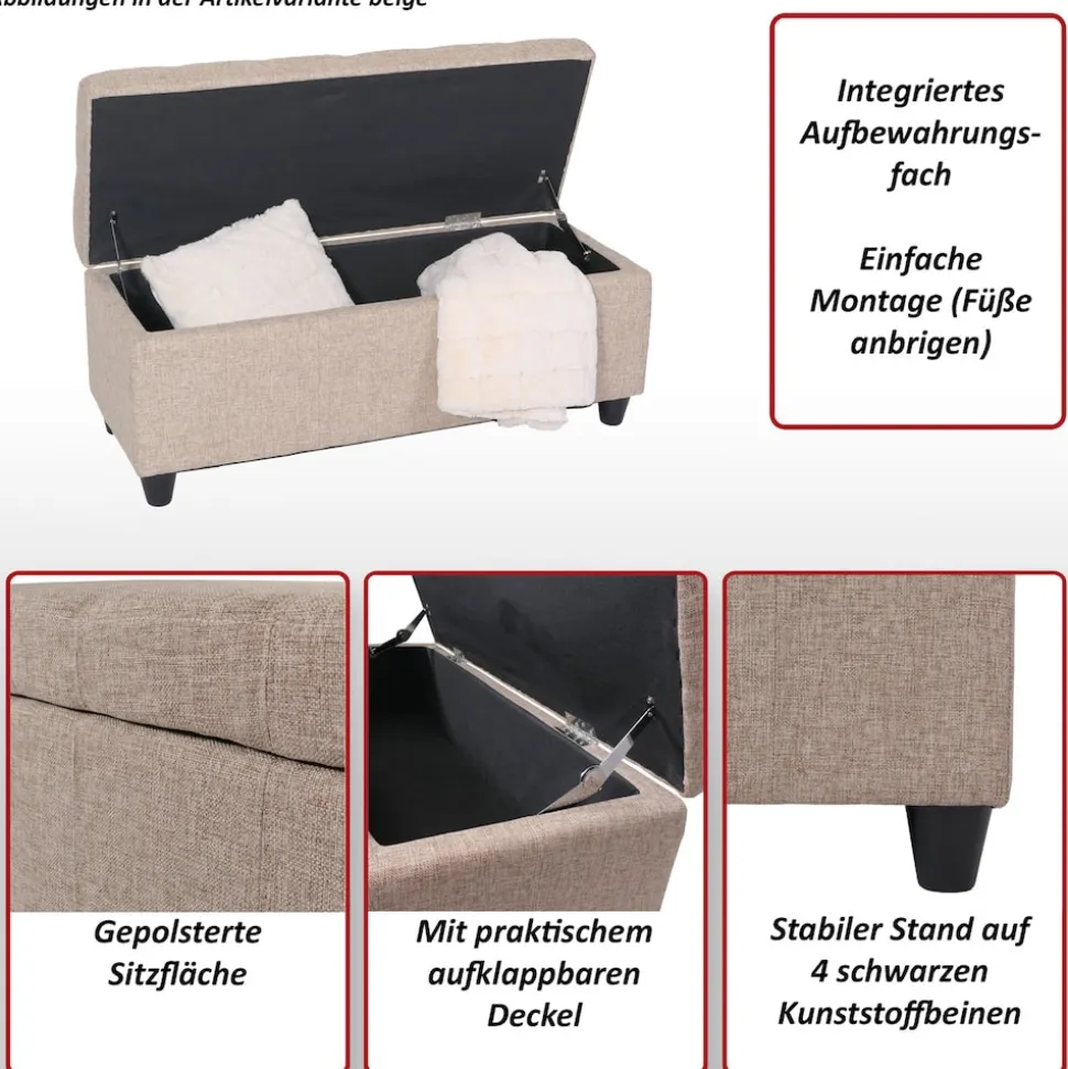 Aufbewahrungs-Truhe Kriens, Sitzbank Bank, Stoff/Textil, 45x114x45cm MVG-zertifiziert ~ dunkelgrau