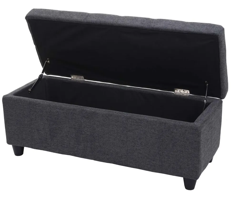 Aufbewahrungs-Truhe Kriens, Sitzbank Bank, Stoff/Textil, 45x114x45cm MVG-zertifiziert ~ dunkelgrau