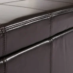 Aufbewahrungs-Truhe Sitzbank Arezzo, Leder + Kunstleder, 112x45x45cm MVG-zertifiziert ~ braun