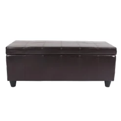 Aufbewahrungs-Truhe Sitzbank Arezzo, Leder + Kunstleder, 112x45x45cm MVG-zertifiziert ~ braun