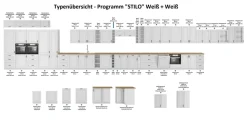 Aufsatzschrank Hochschrank 40 cm STILO Weiss Küchenzeile Küchenblock Küche