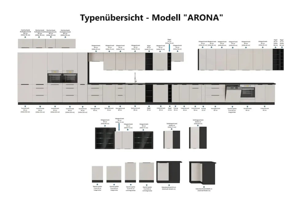 Aufsatzschrank Hochschrank 60 cm Küche MONZA Okapi Nußbaum Küchenzeile