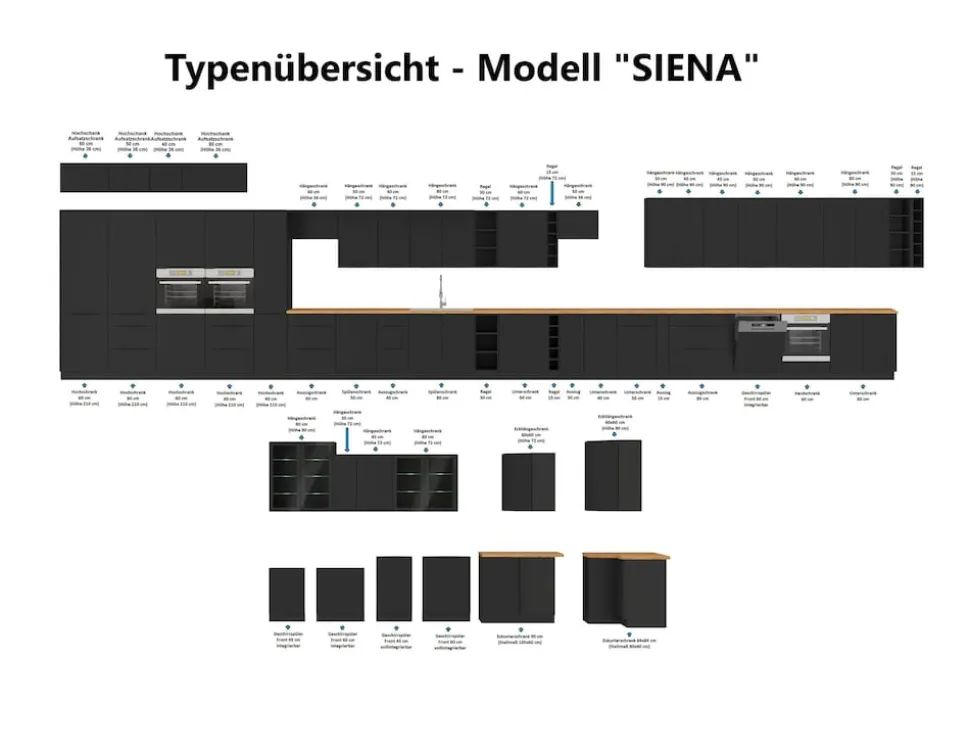 Aufsatzschrank Hochschrank 60 cm Küche MONZA Okapi Nußbaum Küchenzeile